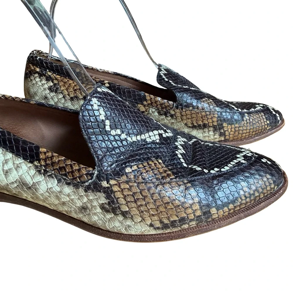 Madewell Leather Frances Snake Embossed Loafers Flats Slip On Shoes Brown 9.5